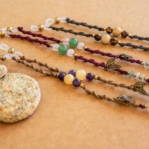 Zonnebril macraméketting met natuursteen, brilketting, zonnebrilriem, lenzenvloeistofkoord, zonnebrilketting, boho, hippie, tribal