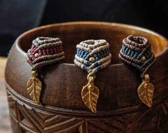 Rishi | Macrame dread bead with a brass leaf, hair jewelry, dread jewelry, festival jewelry, bohemian, Dreadlock beads, tribal, hippie hair