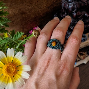 Macrame ring with stone, macrame jewelry, stone ring, amethyst ring, tigers eye ring, rose quartz ring, chrysocolla ring, lapis lazuli ring