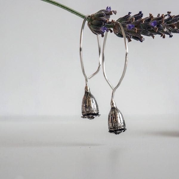 Poppies | Sterling Silver Earrings, silver 925 earrings, botanical earrings, nature jewelry, flower earrings