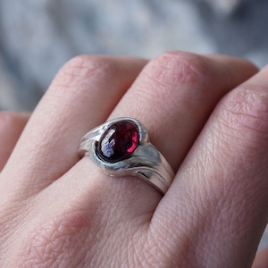 Briella Sterling Silver Ring with Garnet, statement ring, silver jewelry, contemporary jewelry, silver 925 ring, gemstone ring image 1