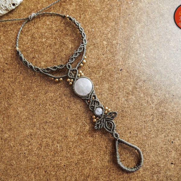 Oriole | Rose Quartz macrame ring bracelet, macrame slave bracelet, rose quartz bracelet, ring bracelet, macrame bracelet, tribal, boho