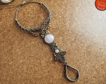 Loriot | Bracelet anneau macramé quartz rose, bracelet esclave macramé, bracelet quartz rose, bracelet anneau, bracelet macramé, tribal, boho