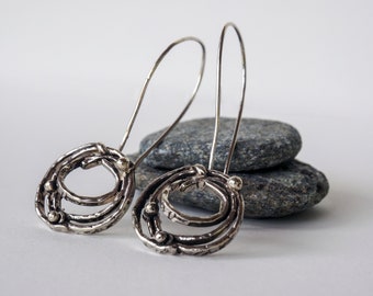 Orbital | Abstract Long Silver Earrings,silver 925 jewelry, circle earrings, contemporary jewelry, stateent jewelry