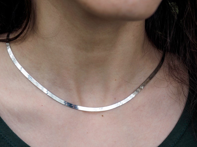 Sterling Silver Flat Snake Chain Necklace flat snake chain, silver 925, silver necklace, layering necklace, snake chain choker image 3