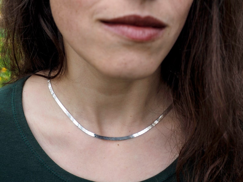 Sterling Silver Flat Snake Chain Necklace flat snake chain, silver 925, silver necklace, layering necklace, snake chain choker image 5