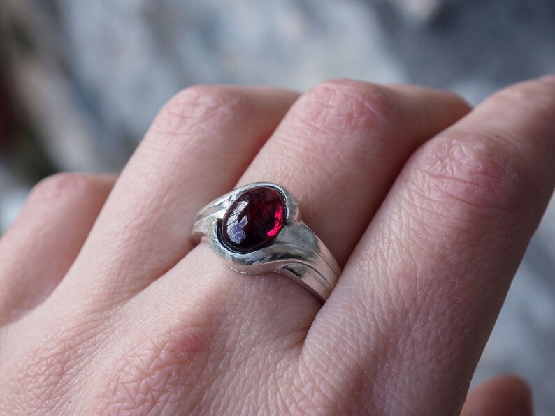 Briella Sterling Silver Ring with Garnet, statement ring, silver jewelry, contemporary jewelry, silver 925 ring, gemstone ring image 1