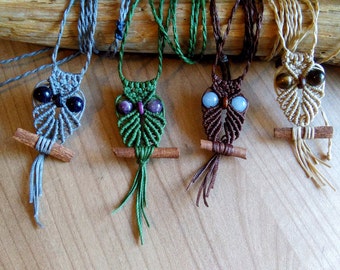 Owl Macrame Necklace, Macrame Necklace, Hippie Necklace, Macrame Jewelry, Boho Necklace, Owl Necklace, Owl Jewelry