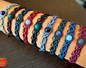 Pulsera de macramé Jacaranda / Boho con piedra preciosa, joyería de macramé, joyería curativa, piedra de macramé, pulsera hippie, pulsera de amatista, boho