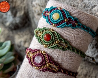 Pulsera de macrame Kamala / Boho con piedra preciosa, joyas de macramé, joyas curativas, pulsera de citrino, pulsera de cornalina, pulsera de cuarzo rosa