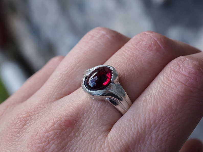 Briella Sterling Silver Ring with Garnet, statement ring, silver jewelry, contemporary jewelry, silver 925 ring, gemstone ring image 4