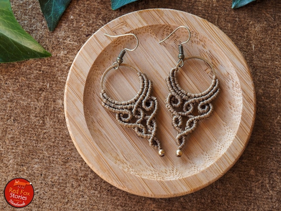 Zaina | Macrame earrings, Boho earrings, Macrame jewelry, bohemian earrings, brass earrings, macrame brass, festival earrings, gypsy, yoga