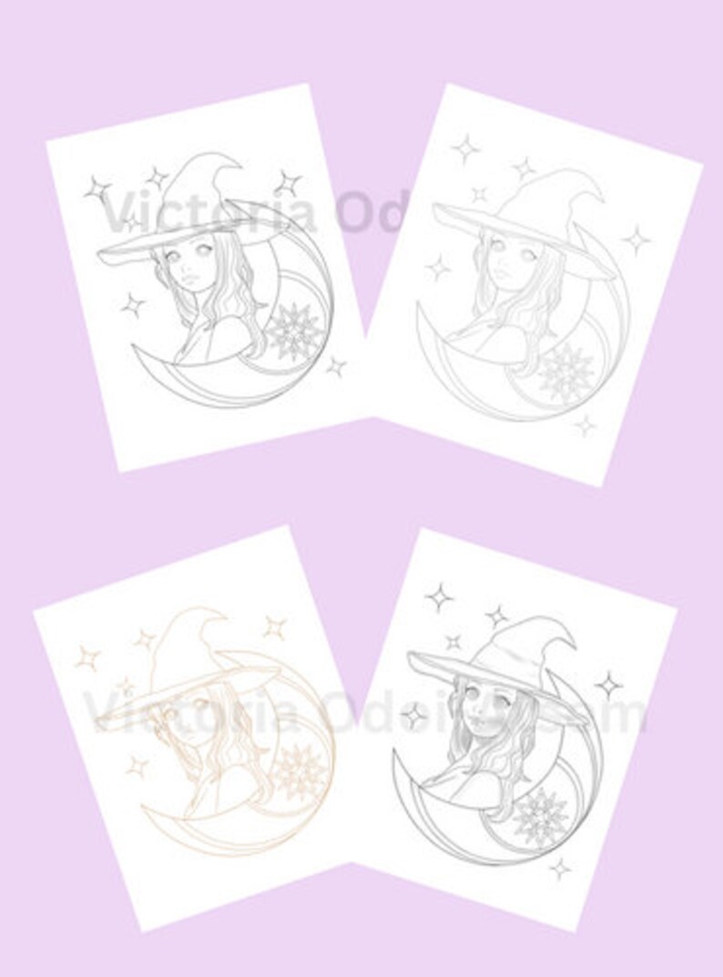 Witch Moon Adult Coloring Page, Digital Download, Grey Scale, Light ...