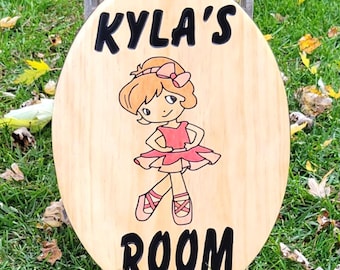 Ballerina Girls Room Hand Carved Wooden Name Sign | Custom Ballet Baby Nursery Wall Decor