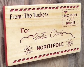 Letter to Santa Hand Carved Wooden Name Sign | Primitive Christmas Door Hanger Shelf Decor