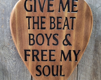 Guitar Pick Song Lyrics Hand Carved Wooden Sign | Music Lovers Man Cave Wall Decor