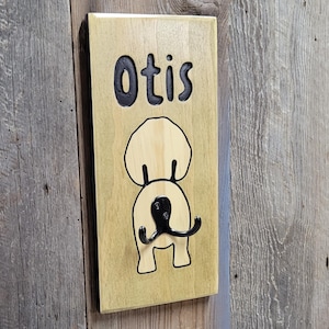 Personalized Dog Leash Holder with Hooks Carved Wooden Sign | Dog Butt Breed Pet Name Organizer Front Door Decor | Dog Lovers Owners Gifts