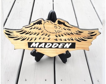 American Eagle Hand Carved Wooden Name Sign | Custom Motorcycle Man Cave Bar Patriotic Decor