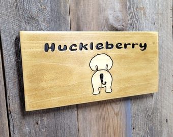 Personalized Dog Leash Holder Hand Carved Wooden Name Sign | Custom Pet Wall Hooks Organizer