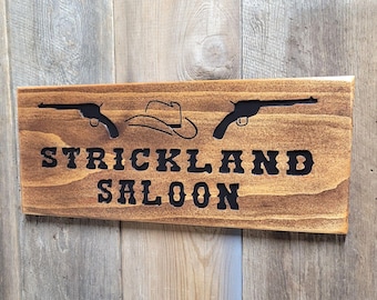 Western Wall Art Saloon Hand Carved Wooden Name Sign | Custom Cowboy Hat Bar Signage
