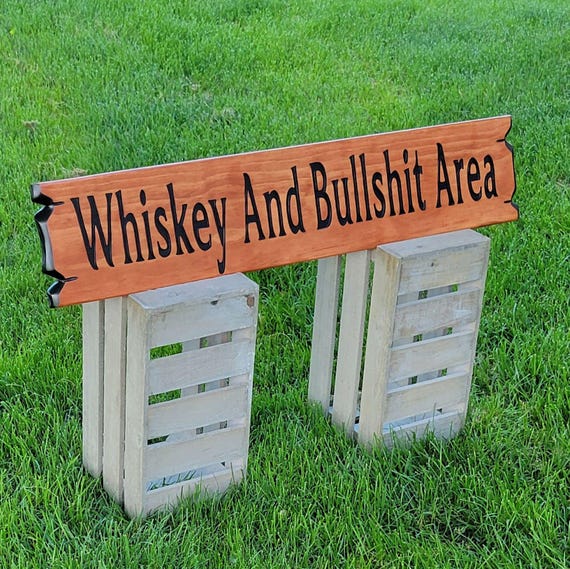 Bar Wall Art Hand Carved Wooden Sign | Whiskey and Bullshit Area Man Cave Decor