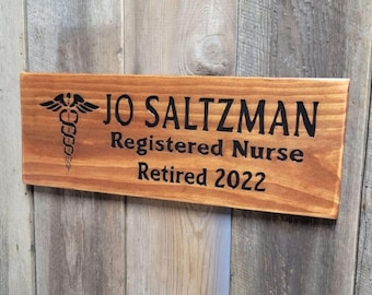 Nursing Student Hand Carved Wooden Name Sign | Custom Nurse Practitioner CNA EMT Doctor Retirement