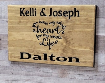Custom Couple Gift Hand Carved Wooden Name Sign | My Whole Heart Above Bed Decor