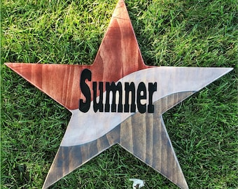 Personalized American Flag North Star Hand Carved Wooden Name Sign | Custom Patriotic Door Decor