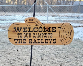 RV Camper Decor Hand Carved Wooden Name Sign | Custom Welcome Camping Cabin Decor