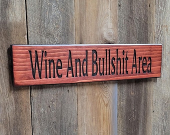 Cocktail Wall Art Hand Carved Wooden Sign | Man Cave Bar Wine and Bullshit Area