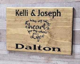Custom Couples My Whole Heart Hand Carved Wooden Sign | Name Engagement Wedding Anniversary Gift