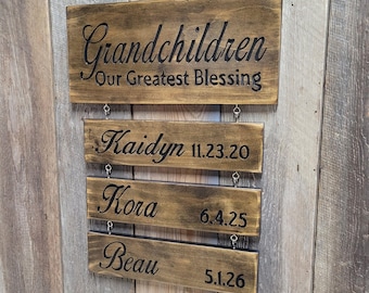 Grandchildren Greatest Blessing Hand Carved Wooden Name Sign | Custom Family Tree Grandparents Nana Keepsake