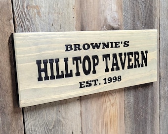 Personalized Tavern Hand Carved Wooden Name Sign | Custom Man Cave Bar Wall Art Decor