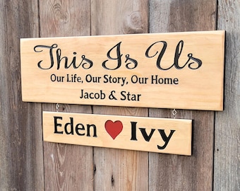 Family Tree Hand Carved Wooden Name Sign | Custom This is Us Couple Wall Art