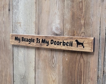 Dog Is My Doorbell Hand Carved Wooden Sign | Pet Breed No Soliciting Shelf Decor