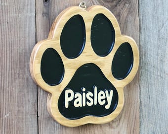 Personalized Dog-Cat Paw Print Wooden Name Sign | Custom Pet Crate Name Tag