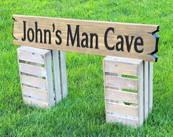 Man Cave Decor Hand Carved Wooden Name Sign | Custom Garage Bar Wall Art Decor