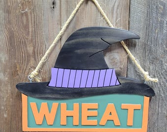 Witch Hat Hand Carved Wooden Name Sign | Custom Spooky Season Halloween Front Door Decor