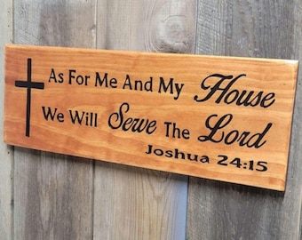 Scripture Wall Art Hand Carved Wooden Sign | Religious Christian Serve the Lord Bible Verse