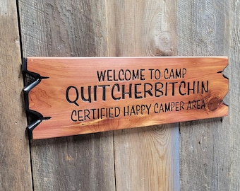Camper Decor Quitcherbitchin Sign Hand Carved | Optional Family Name Door Hanger RV Gifts