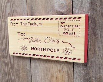Personalized Letter to Santa Hand Carved Family Name Sign | Custom Primitive Christmas Door Decor