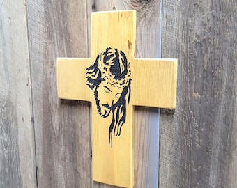 Jesus Hand Carved Wooden Cross | Crucifix Religious Christian Wall Art Above Bed Decor