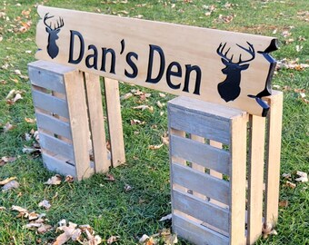 Deer Antler Hand Carved Wooden Name Sign | Custom Hunting Cabin Bar Man Cave Decor