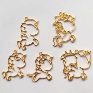 20 pcs Unicorn open bezel | UV resin charm | Gold open bezels | Gold charm | Kawaii charm | Resin charm | Resin craft