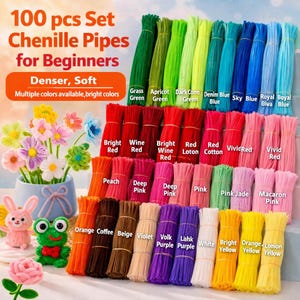 100 Stück 8 mm hochdichte Chenille-Pfeifenreiniger, weiche, nicht fusselnde Chenille-Stäbe, flauschige Stäbchen für DIY-Bastelarbeiten, Blumen, Tiere
