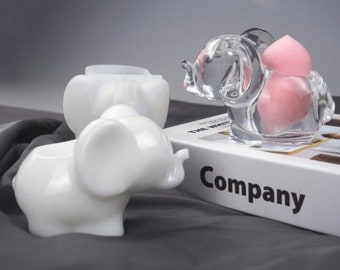 Molde para esponja de maquillaje con forma de elefante / Resina UV, silicona, manualidades 3D