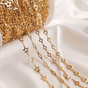 14K guldpläterad kedja | Stjärna, kryddnejlika, hjärtberlocker, gör-det-själv-armbandshalsband