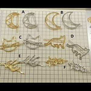 Open bezel hair clip | Hair pin | Moon hair clip | Star hair clip | Cat open bezel | Moon open bezel | Gold charm