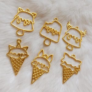 10 pcs Ice cream open bezel, Open back bezel, Kawaii open bezel, Gold charm, resin charm ice cream, open bezel for resin, gold open bezel