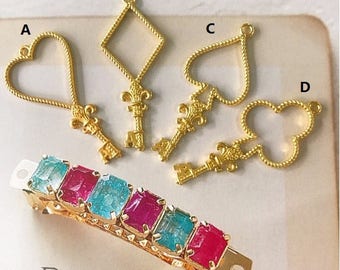 6 pcs Open bezel key charm,Heart Open bezel key charm,gold wand charm,resin charm,key charm,resin open bezel charm